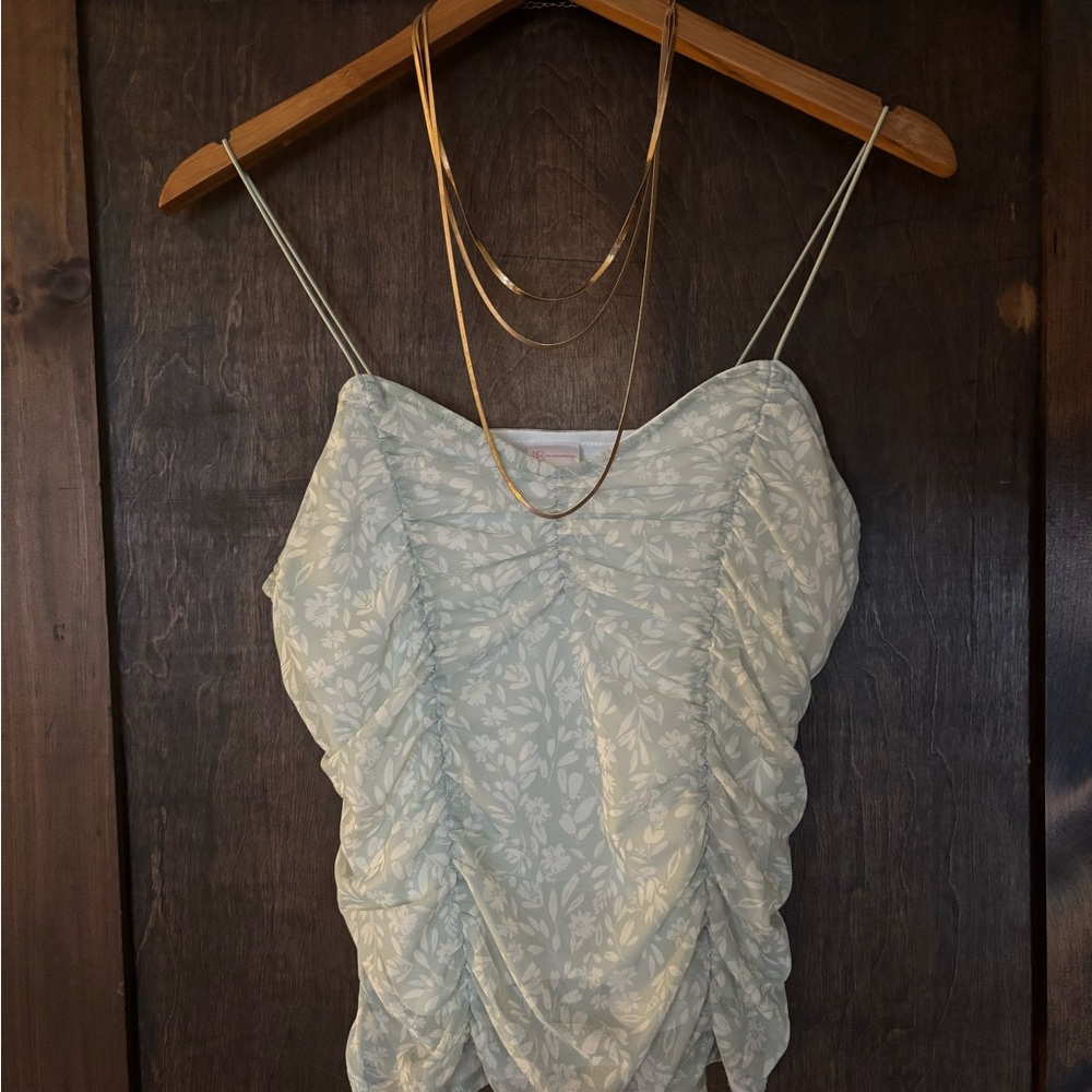 No Boundaries Light Sage Green Floral Camisole with FREE herringbone necklace